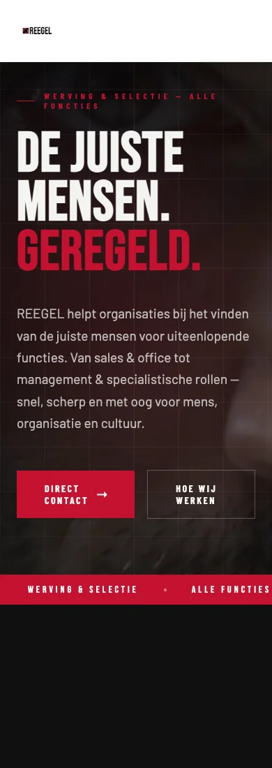 Mobiele weergave van de website van REEGEL