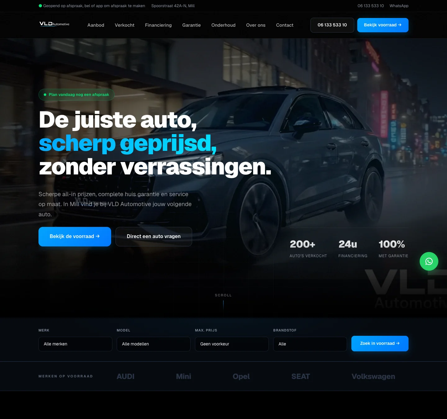 Desktopweergave van de website van VLD Automotive